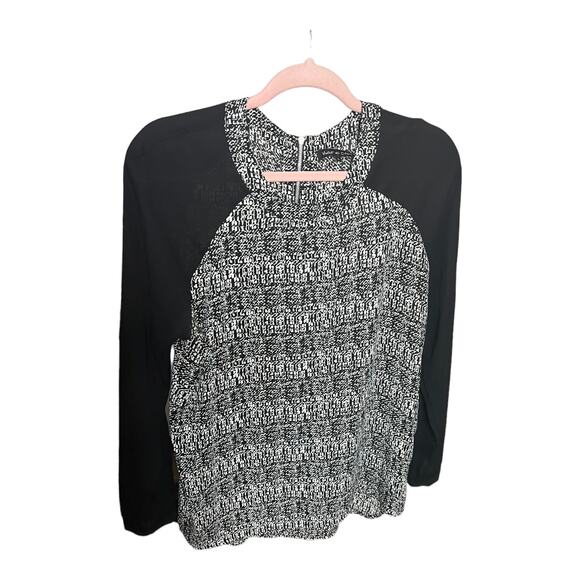 Violet & Claire black white patterned long sleeve top zip up back large - Picture 1 of 6